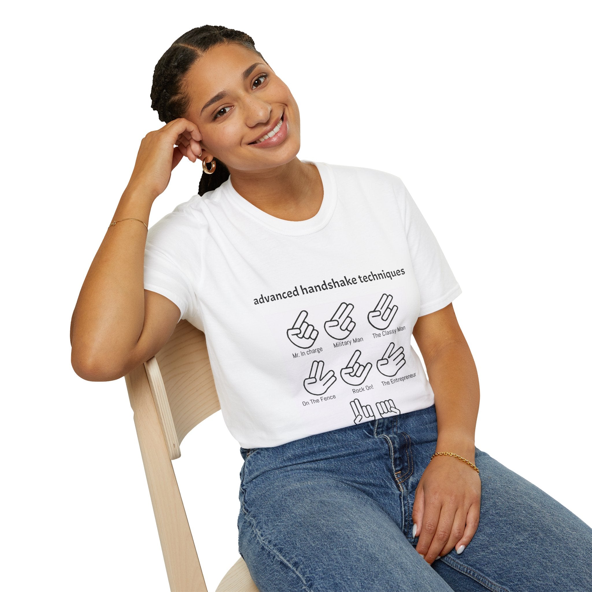 Advanced Handshake Techniques T-Shirt — Funny Diagram Graphic Tee