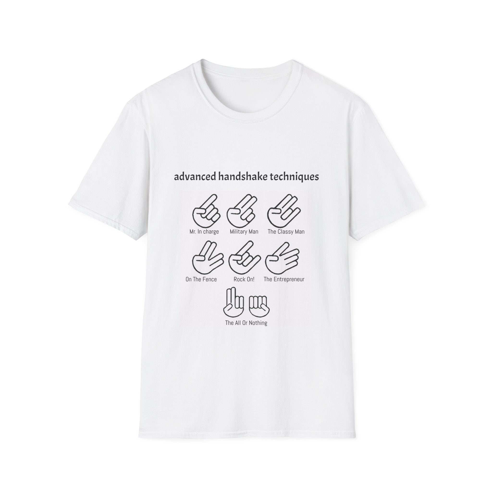 Advanced Handshake Techniques T-Shirt — Funny Diagram Graphic Tee