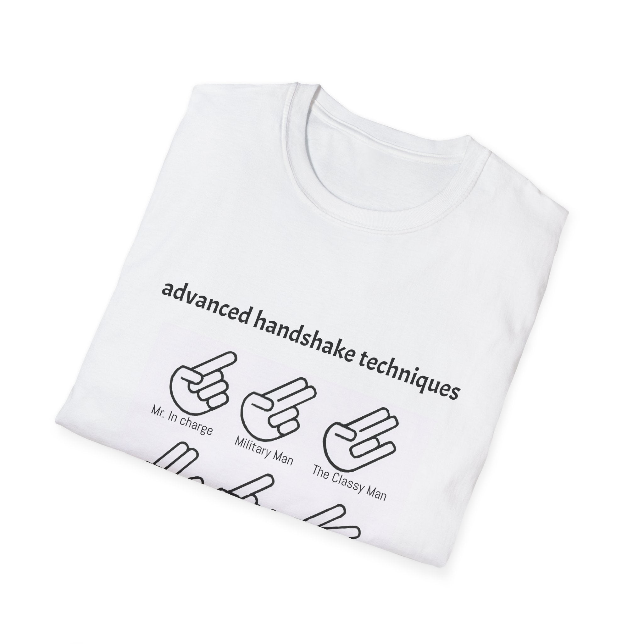 Advanced Handshake Techniques T-Shirt — Funny Diagram Graphic Tee